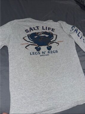 Mens Salt Life Crab Gray Long Sleeve T-Shirt Size Medium